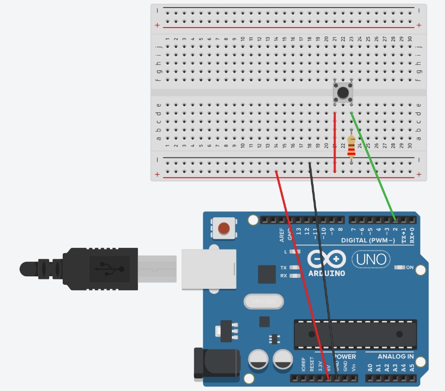 A diagram showing how to connect the button to the Arduino